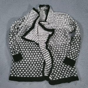 Design Lab Sweater Womens Size Small Cardigan Cross Knit Black Ivory